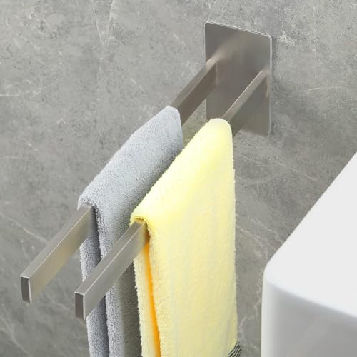 JS Handtuchhalter Edelstahl Handtuchhalter Selbstklebend Handtuchstange Doppelter Ohne Bohren Badetuchhalter für Bad küche Wand Silber von JS