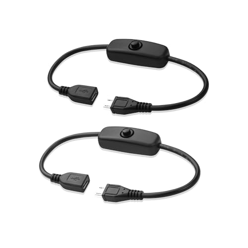 JSADZKJ 11-Zoll-Micro-USB-5-Pin-Schaltkabel, Männlich zu Weiblich Micro-USB-Ladekabel, kurzes Micro-USB-Ladekabel mit Ein-/Aus-Schalter für LED-Streifen, USB-Lüfter (2 Stück) von JSADZKJ