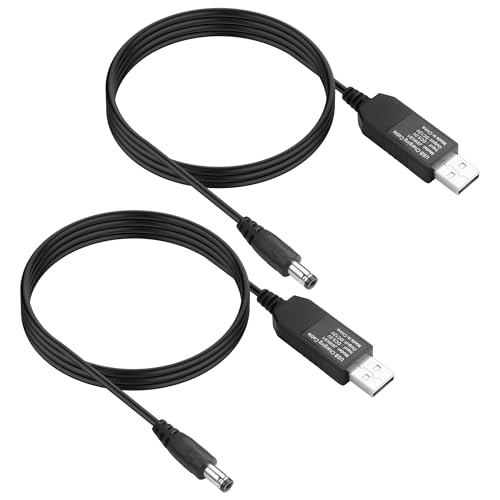 JSADZKJ 2 Stück USB-zu-Gleichstrom-Spannungserhöhungskabel, 5V bis 12V USB-zu-Gleichstrom-5,5x2,1mm Stromkabel,5V USB-zu-12V Booster-kabel für Router,LED-Lichtleisten,Kameras–3,28Ft von JSADZKJ