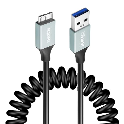 JSADZKJ 5Gbps Micro USB 3.0 Kabel USB zu Micro B Festplattenkabel USB Micro B 3.0 Schnellladung dehnbares Federkabel für externe Festplatte,Monitor,Kamera 3.28ft/1m (Männlich zu Männlich) von JSADZKJ