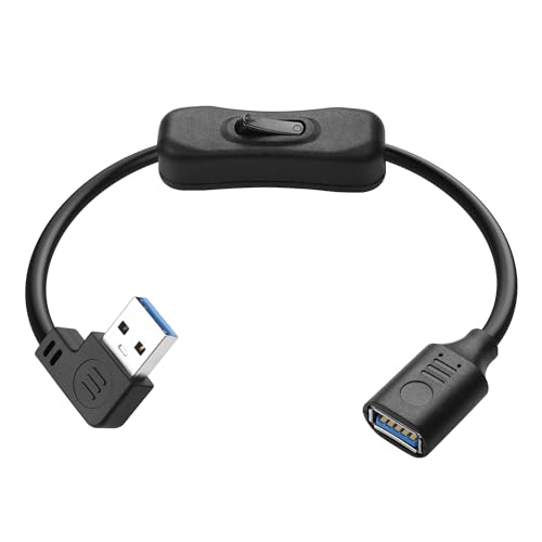 JSADZKJ 90 Grad USB 3.0 Verlängerungskabel USB Typ A Stecker auf Buchse mit Ein/Aus-Schalter Kabel Linker Winkel USB 3.0 Stromladekabel für LED Leisten USB Lüfter Laptop TV 1FT (Left Angle) von JSADZKJ