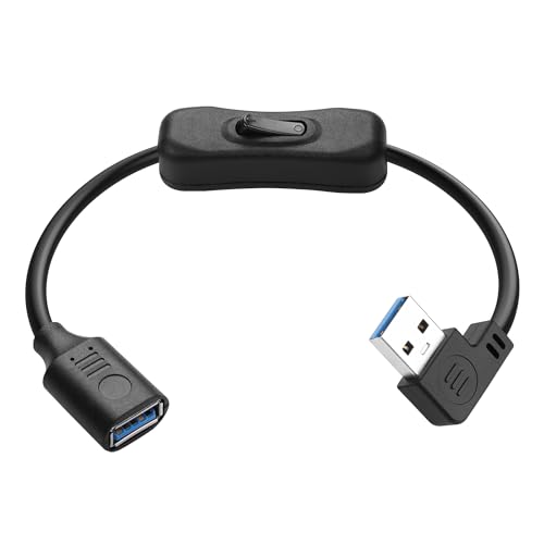 JSADZKJ 90 Grad USB 3.0 Verlängerungskabel USB Typ A Stecker auf Buchse mit Ein/Aus-Schalter Kabel Linker Winkel USB 3.0 Stromladekabel für LED Leisten USB Lüfter Laptop TV 1FT (Right Angle) von JSADZKJ