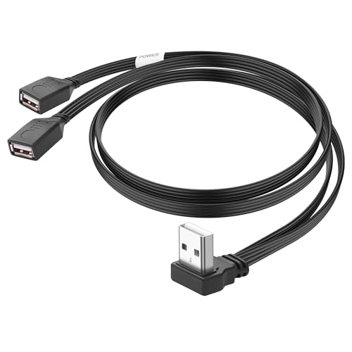 JSADZKJ 90 Grad USB Y Verlängerungskabel USB 2.0 A Männlich zu Dual USB Weiblich Split Adapter Kabel Laden und Datenübertragung für PC,Laptop,Flash Drive 1.65Ft/50cm (Abwärts-Winkel) von JSADZKJ