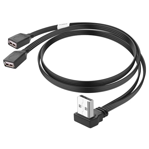 JSADZKJ 90 Grad USB Y Verlängerungskabel USB 2.0 A Männlich zu Dual USB Weiblich Split Adapter Kabel Laden und Datenübertragung für PC,Laptop,Flash Drive 1.65Ft/50cm (Aufwärts-Winkel) von JSADZKJ