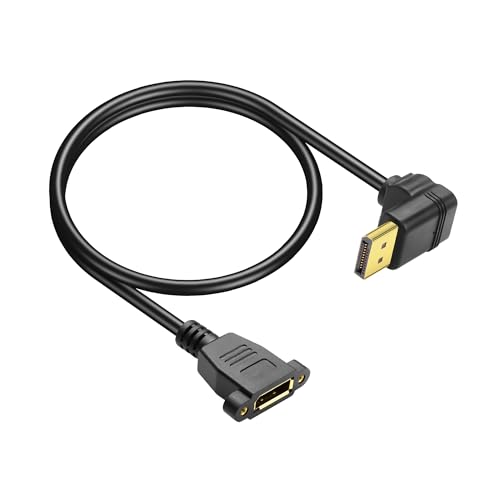 JSADZKJ Displayport 1.4 Verlängerungskabel 90 Grad Displayport Stecker zu Displayport Buchse 1.4 Kabel mit Schrauben Panel Mount,Unterstützung (2K/144Hz,4K/60Hz) für Drucker Laptop 1.6ft/0.5m von JSADZKJ