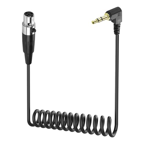 JSADZKJ Mini-XLR auf 3,5mm Stereo-Audiokabel Rechter Winkel 1/8“ TRS-Männlich auf 4-polige Mini-XLR-Weiblich Mikrofonkabel Spiralkabel Mini-XLR auf 3,5mm Kabel 1.64Ft (Mini 4 pin Weiblich) von JSADZKJ