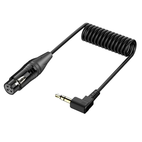 JSADZKJ Rechtwinkliges 3.5mm zu XLR Aux Kabel Spirale 1/8 Zoll Klinke Stereo zu XLR Männlich Kabeladapter für Laptop,Mikrofon,Verstärker 30Cm/0.98Ft (Männlich zu Weiblich) von JSADZKJ