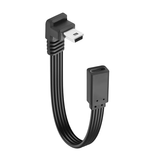 JSADZKJ Rechtwinkliges Mini-USB-auf-USB-C-Kabel 90 Grad USB-Mini-B-Männlich auf Typ-C-Weiblich Datenkabel,USB-Mini-5-Pin-auf-USB-C-Kabel für Tablet,Camcorder,Navigator-0.65ft (Abwärts-Winkel) von JSADZKJ