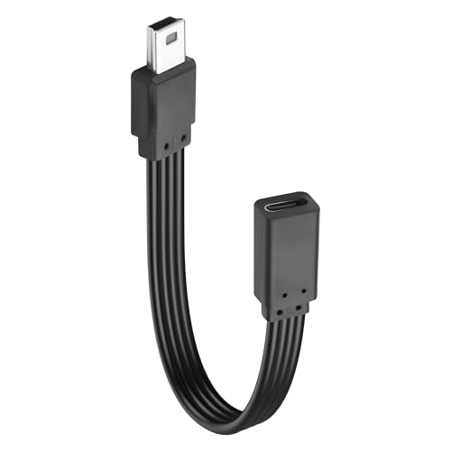 JSADZKJ Rechtwinkliges Mini-USB-auf-USB-C-Kabel 90 Grad USB-Mini-B-Männlich auf Typ-C-Weiblich Datenkabel,USB-Mini-5-Pin-auf-USB-C-Kabel für Tablet,Camcorder,Navigator-0.65ft (Gerade Winkel) von JSADZKJ