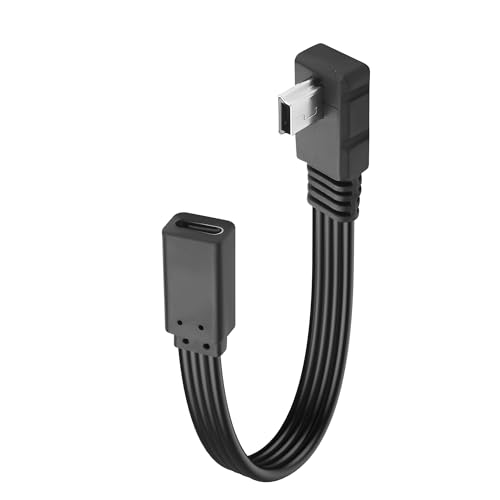 JSADZKJ Rechtwinkliges Mini-USB-auf-USB-C-Kabel 90 Grad USB-Mini-B-Männlich auf Typ-C-Weiblich Datenkabel,USB-Mini-5-Pin-auf-USB-C-Kabel für Tablet,Camcorder,Navigator-0.65ft (Linker Winkel) von JSADZKJ
