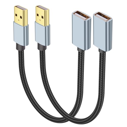 JSADZKJ USB-A 2.0 Verlängerungskabel Typ A Männlich zu Weiblich Adapterstecker Kurzes USB 2.0 Kabel Kompatibel mit PC Drucker Tastatur Maus Flash Drive Festplatte Kamera und mehr 1ft（2Pcs） von JSADZKJ