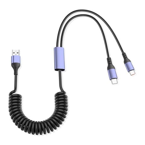 JSADZKJ USB-C Splitter Kabel USB-A zu Dual Typ-C Spiralkabel 2 in 1 USB3.0 Schnellladekabel für Auto, Handys, Laptop und Typ-C Geräte 5.9FT JSADZKJ USB-C Splitter Kabel USB-A zu Dual Typ-C Spiralkabel 2 in 1 USB3.0 Schnellladekabel für Auto, Handys, Laptop und Typ-C Geräte 5.9FT von JSADZKJ