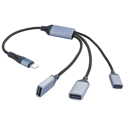 JSADZKJ USB C auf 3 USB Y Splitter Kabel USB C Männlich auf 3 USB Weiblich Adapterkabel Typ C auf USB 2.0 OTG Nylon geflochtenes Kabel mit Lade/Datenübertragung für Laptop Tablet 13.8in/35CM von JSADZKJ