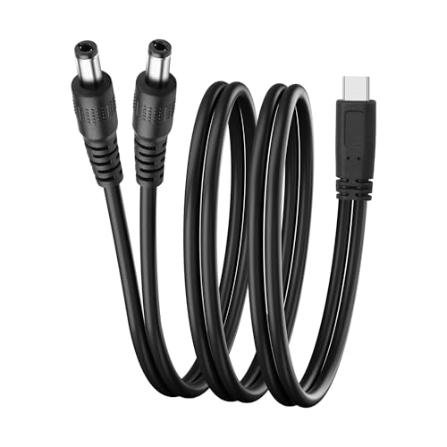 JSADZKJ USB C zu DC 5.5mmx2.5mm Stromkabel 100W Typ C zu Dual DC5.5x2.5mm Y Splitter Stromkabel USB C Männlich zu 2xDC5525 Männlich 20V/5A Verlängerung Ladekabel für Laptop Router 3.28ft von JSADZKJ