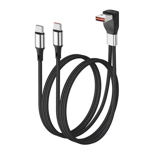JSADZKJ USB Splitter Ladungskabel 2 in 1 Multi USB Ladekabel mit 2 USB Steckern 90 Grad Type A/C Schnellladeskabel für Laptop,Handy,Auto,IP15/16-1.96ft von JSADZKJ