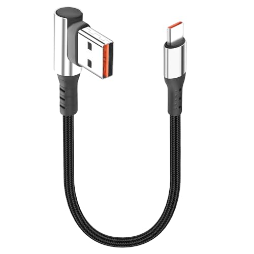 JSADZKJ Kurzes USB C Ladekabel 90 Grad USB A zu USB-C Kabel 6A Schnellladekabel Rechtwinkliges Typ C Ladekabel für Auto kompatibel mit Handy Tablet 9.8in (Rechter Winkel USB auf USB C) von JSADZKJ