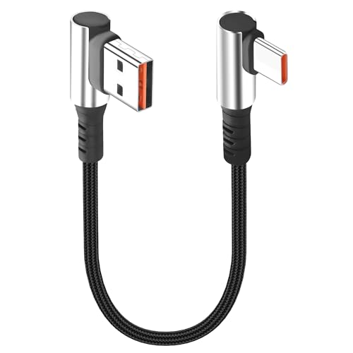 JSADZKJ Kurzes USB C Ladekabel 90 Grad USB A zu USB-C Kabel 6A Schnellladekabel Rechtwinkliges Typ C Ladekabel für Auto kompatibel mit Handy Tablet 9.8in (USB A+USB C Rechter Winkel) von JSADZKJ
