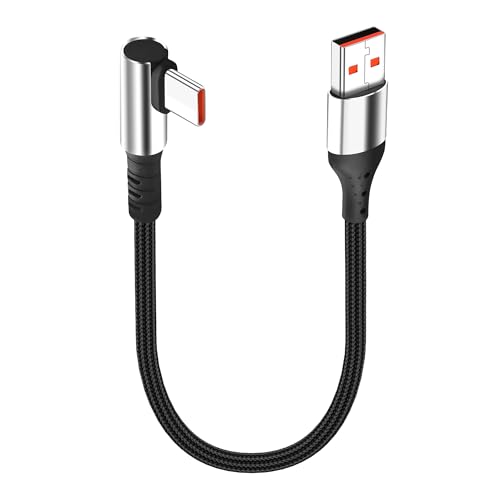 JSADZKJ Kurzes USB C Ladekabel 90 Grad USB A zu USB-C Kabel 6A Schnellladekabel Rechtwinkliges Typ C Ladekabel für Auto kompatibel mit Handy Tablet 9.8in (USB auf Rechter Winkel USB C) von JSADZKJ