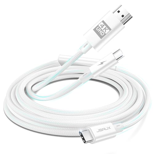 JSAUX 4K USB C auf HDMI Kabel und PD 100W Laden 2meter, 2-in-1 Typ C auf HDMI [für Thunderbolt 3] kompatibel mit iPhone 15 Pro Max, MacBook, Samsung DeX, iMac, iPad Pro, Surface-Weiß von JSAUX