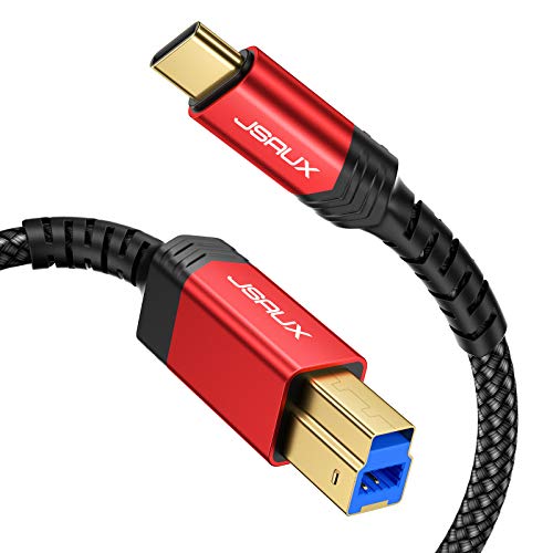JSAUX USB B 3.0 Druckerkabel, 2M USB 3 zu USB C Druckerkabel, Typ B Kordel Nylon Geflochten Kompatibel mit Dockingstation, Externe Festplatten, Scanner und mehr-Rot von JSAUX