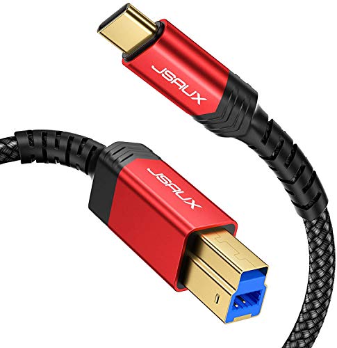 JSAUX USB B 3.0 Druckerkabel, 3M USB 3 zu USB C Druckerkabel, Typ B Kordel Nylon Geflochten Kompatibel mit Dockingstation, Externe Festplatten, Scanner und mehr-Rot von JSAUX