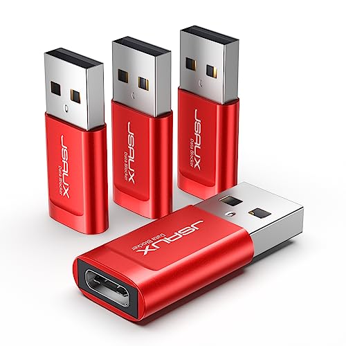 JSAUX USB C-Datenblocker [4er Pack] USB Data Blocker zum Aufladen, Schützt vor Hackern und Viren, Schützt die Privatsphäre und Datensicherheit -Rot von JSAUX