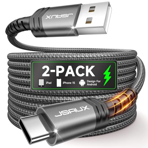 JSAUX USB C Kabel [2-Pack 1M+2M] USB Typ C Ladekabel Kompatibel mit iPhone 16 15 Pro Max Plus, Samsung Galaxy S24 S23 S22 S21 Note 10 9 8, A14 A15 A25 A35 A53 A55, PS5 Controller, CarPlay (Grau) von JSAUX