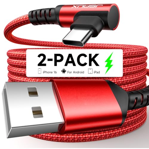JSAUX USB C Kabel [2 Stück 3M] 3,1A Schnellladung, 90 Grad Winkel USB Typ C Ladekabel Kompatibel mit iPhone 16 15 Pro, Samsung Galaxy S24 S23 S22 S20 S10, A13 A53 A55 A73, Xiaomi Redmi Note 14 13-Rot von JSAUX