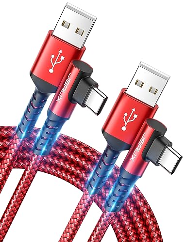 JSAUX USB C Kabel [2 Stück 2M] 3,1A Schnellladung, 90 Grad Winkel USB Typ C Ladekabel Kompatibel mit Samsung Galaxy S23 S22 S20 S10 S9 S8, A13 A53 A52 A73, Xiaomi Redmi Note 11 10, HUAWEI P50 P40-Rot von JSAUX