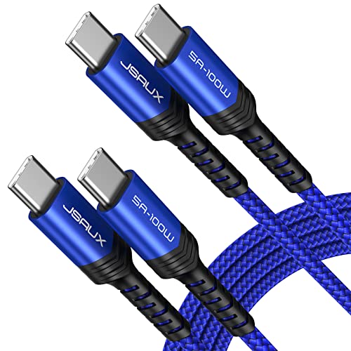 JSAUX USB C auf USB C Kabel (2-Stück 3M+3M) 100W/5A USB C Gewebtes Ladekabel Schnellladekabel Kompatibel mit iPhone 16 15 Pro Max Samsung Galaxy S25 S24 A54 MacBook iPad Pro Air -Blau von JSAUX