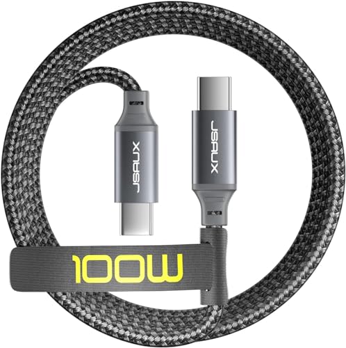 JSAUX USB C auf USB C Kabel 100W 3M, USB-C Ladekabel PD 5A Typ-C Schnellladekabel kompatibel mit iPhone 15/15 Pro/15 Pro Max, MacBook Pro Air, iPad Pro/Air, Samsung Galaxy S23 S22 S21, Switch, Grau von JSAUX