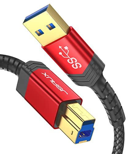 JSAUX USB 3.0 B Kabel [2M, 5Gbps] USB A auf USB 3 Typ B Kabel Nylon Geflochten Kompatibel mit Dockingstation, USB 3.0 Hub, Externen Festplatten, Scanner, Drucker usw Rot von JSAUX