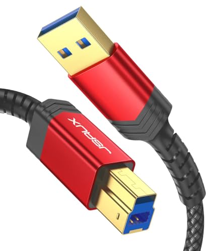 JSAUX USB 3.0 B Kabel [2M, 5Gbps] USB A auf USB 3 Typ B Kabel Nylon Geflochten Kompatibel mit Dockingstation, USB 3.0 Hub, Externen Festplatten, Scanner, Drucker usw Rot von JSAUX