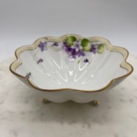 Antike Frühe 1900Er Jahre Nippon Foot Servierschüssel Mit Goldrand Scalloped Edge Und Veilchen ~ Schneller Versand von JSBCollection
