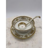Antikes Nippon 3-Teiliges Mayo-Schalen-Set Mit Teller Und Schöpfkelle Goldverzierung von JSBCollection