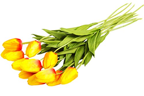 JSC künstliche Tulpe mit 2 Blättern (12 Stück) (orange-gelb) von JSC
