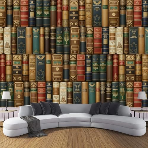 3D Klassische Bibliothek Fototapete Vintage-Bücher Wandtapete Schlafzimmer,Gebranntes Orange Tapete Wanddekoration, Braun, Kinderzimmer Fototapete,450 X 315 Cm (B X H) von JSCWDET