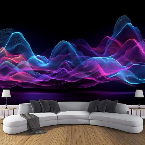 3D Tapete Wanddeko - Blau Fototapete 3D Effekt - Tapete Für Wohnzimmer Schlafzimmer Wandtapete - Abstraktes Linienmuster Fototapeten - Neonwellen - 400 X 280 Cm (B X H) von JSCWDET