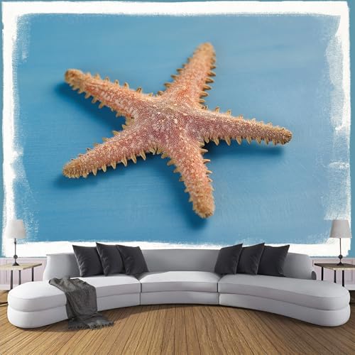 3D Tapete Wanddeko - Blau Fototapete 3D Effekt - Tapete Für Wohnzimmer Schlafzimmer Wandtapete - Illustrationen Von Meereslebewesen Fototapeten - Seesternmuster - 350 X 256 Cm (B X H) von JSCWDET
