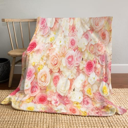 Blumenwand Kuscheldecke Flauschig Decke 150 × 200 cm Fleecedecke Weich und Warme,3D Rosen Pfingstrosen Wohndecke Flanell als Sofadecke Couchdecke Tagesdecke von JSCWDET