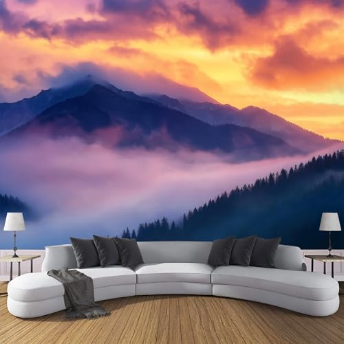 Fototapete 3D Effekt Dekoration Wandbild Alpen Berge 350 X 256 Cm (B X H) Tapete Wandtapeten - Lila Fototapete Moderne Sonnenuntergang Himmel Panorama Wanddeko von JSCWDET