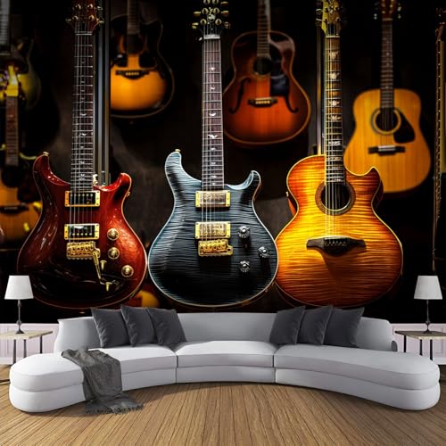 Fototapete 3D Effekt Dekoration Wandbild Klassischer Stil 400 X 280 Cm (B X H) Tapete Wandtapeten - Gelb Fototapete Moderne Instrument Gitarre Panorama Wanddeko von JSCWDET