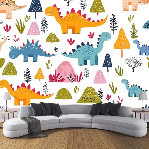 Fototapete 3D Effekt Dekoration Wandbild Pflanzen Baumillustrationen 400 X 280 Cm (B X H) Tapete Wandtapeten - Blau Fototapete Moderne Niedliche Cartoon-Dinosaurier Panorama Wanddeko von JSCWDET
