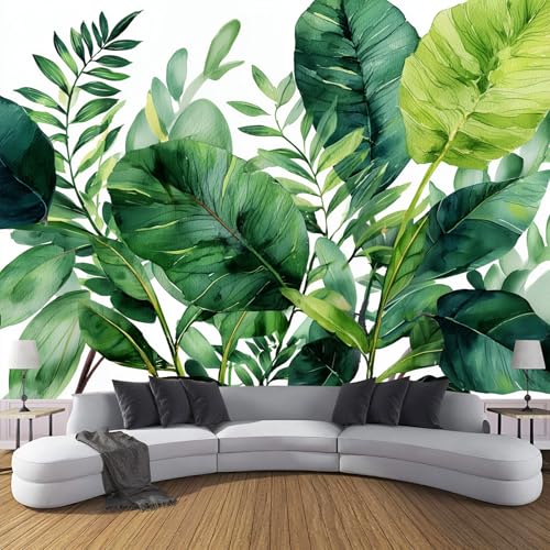 Fototapete 3D Effekt Dekoration Wandbild Tropische Pflanzen 350 X 256 Cm (B X H) Tapete Wandtapeten - Olivgrün Fototapete Moderne Grüne Blätter Panorama Wanddeko von JSCWDET
