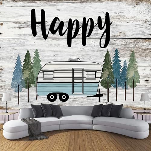 Fototapete 3D Landhausstil Effekt Panorama-Tapete,450 X 315 Cm (B X H), Seidenmaterial, Vintage Camper,Geeignet Für Die Wanddekoration Von Wohnzimmer Und Schlafzimmer,Elfenbein von JSCWDET