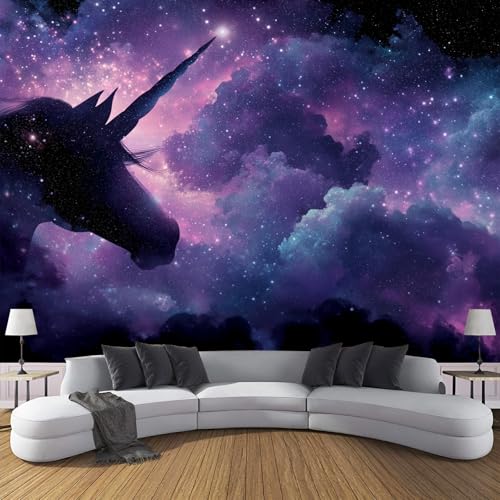 Fototapete 3D Universum-Galaxie-Thema Effekt Panorama-Tapete,400 X 280 Cm (B X H), Seidenmaterial, Tiere Einhörner,Geeignet Für Die Wanddekoration Von Wohnzimmer Und Schlafzimmer,Lila von JSCWDET