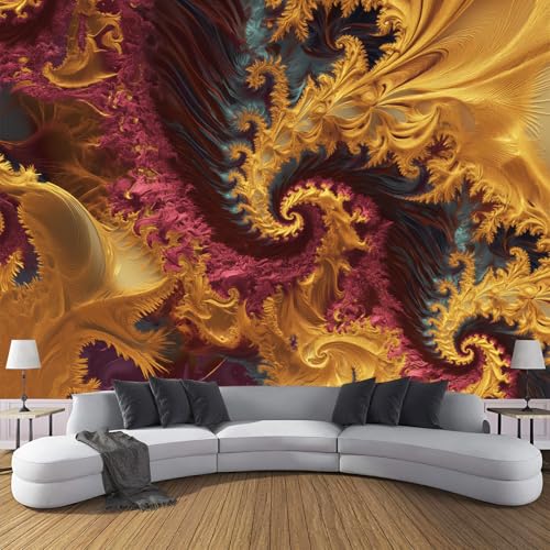 Fototapete Abstrakte Textur,400 X 280 Cm (B X H) - Fototapeten - Tapeten - Für Wohnzimmer Schlafzimmer - Vliestapete Wandtapete Tapete Rotierende Linienformen 3D Effekt- Senfgelb von JSCWDET