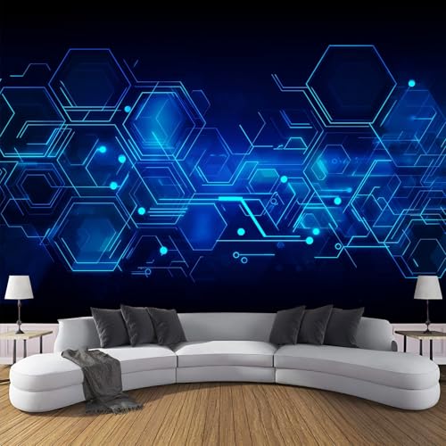 Fototapete Technologische Elemente 3D Effekt 300 X 210 Cm (B X H) - Geometrisches Sechseckiges Muster Fototapeten - Tapeten - Für Wohnzimmer Schlafzimmer - Wandtapete Tapete 3D Effekt-Blau von JSCWDET