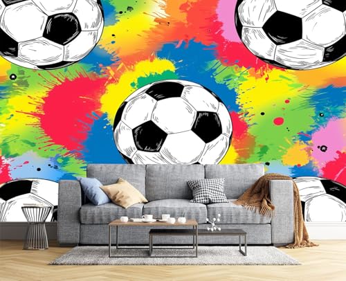 Graffiti-Sportthema Fototapete - Tapete Buntes Fußballmuster, Gelb - Wandtapete Für Verschiedene Räume - Seide Wandbild 450 X 315 Cm (B X H) von JSCWDET