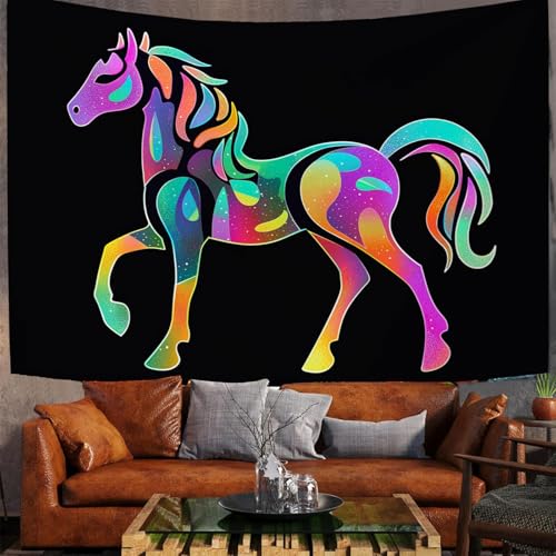 Holografische Pony Sticker Wandteppich, Fantasy Art Style Wandtuch, Schlafzimmer Wohnheim Hippie Wandteppich Ästhetische Dekoration Wandbehang,Schwarz 200 x 150 cm von JSCWDET